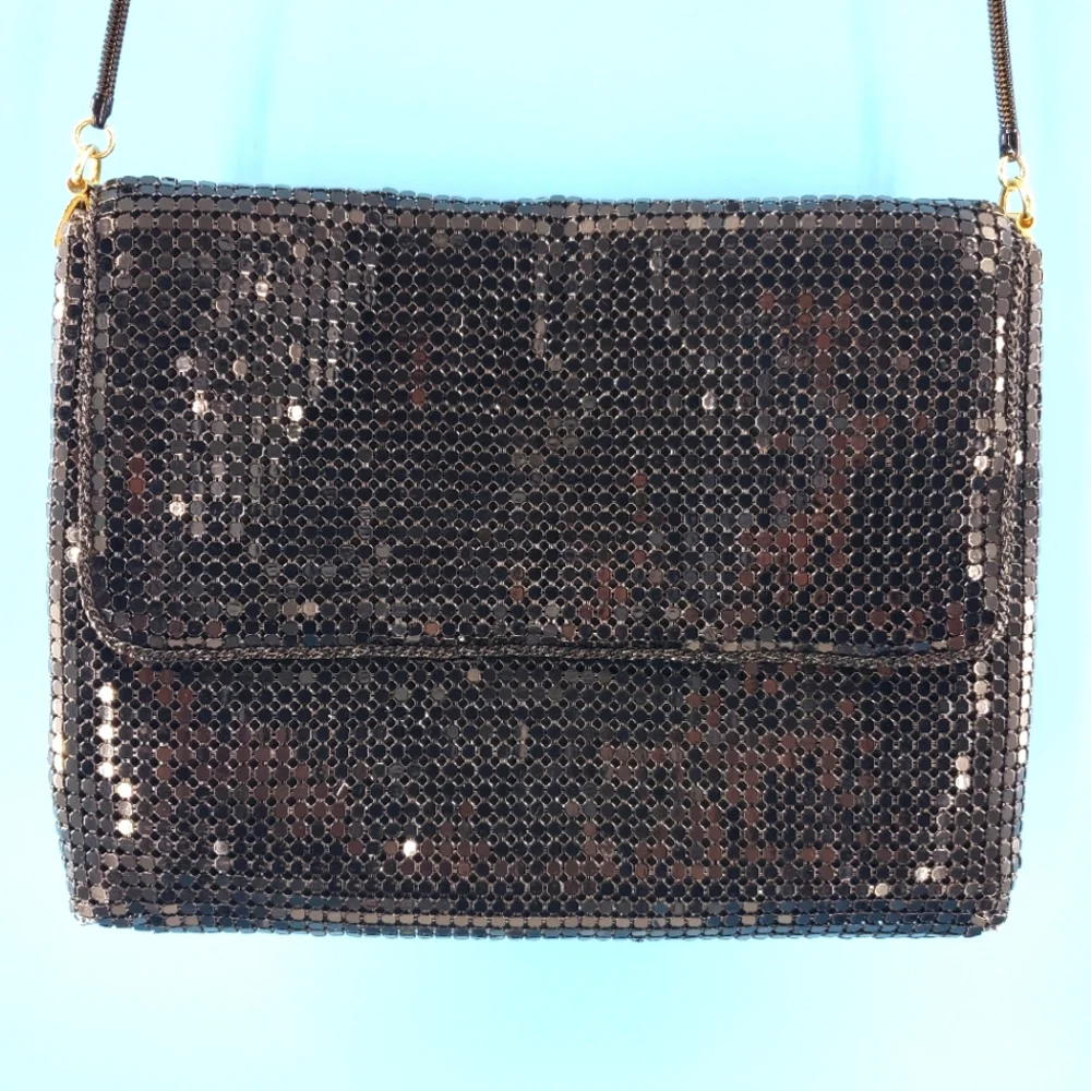Vintage 70s black mesh evening bag